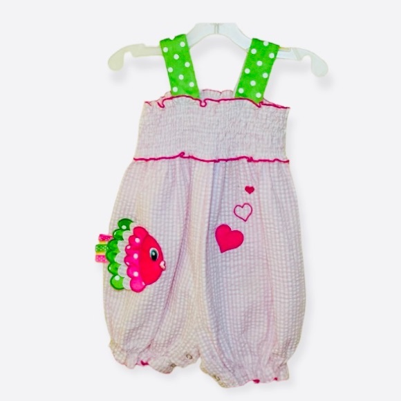 Vintage Pink and White Gingham Embroidered Romper - Picture 1 of 16